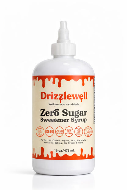 Drizzlewell zero sugar sweetener syrup made with allulose and monk fruit, zero calorie and zero net carb syrup, keto friendly and diabetic friendly, perfect for coffee, cooking, baking, cocktails and more
